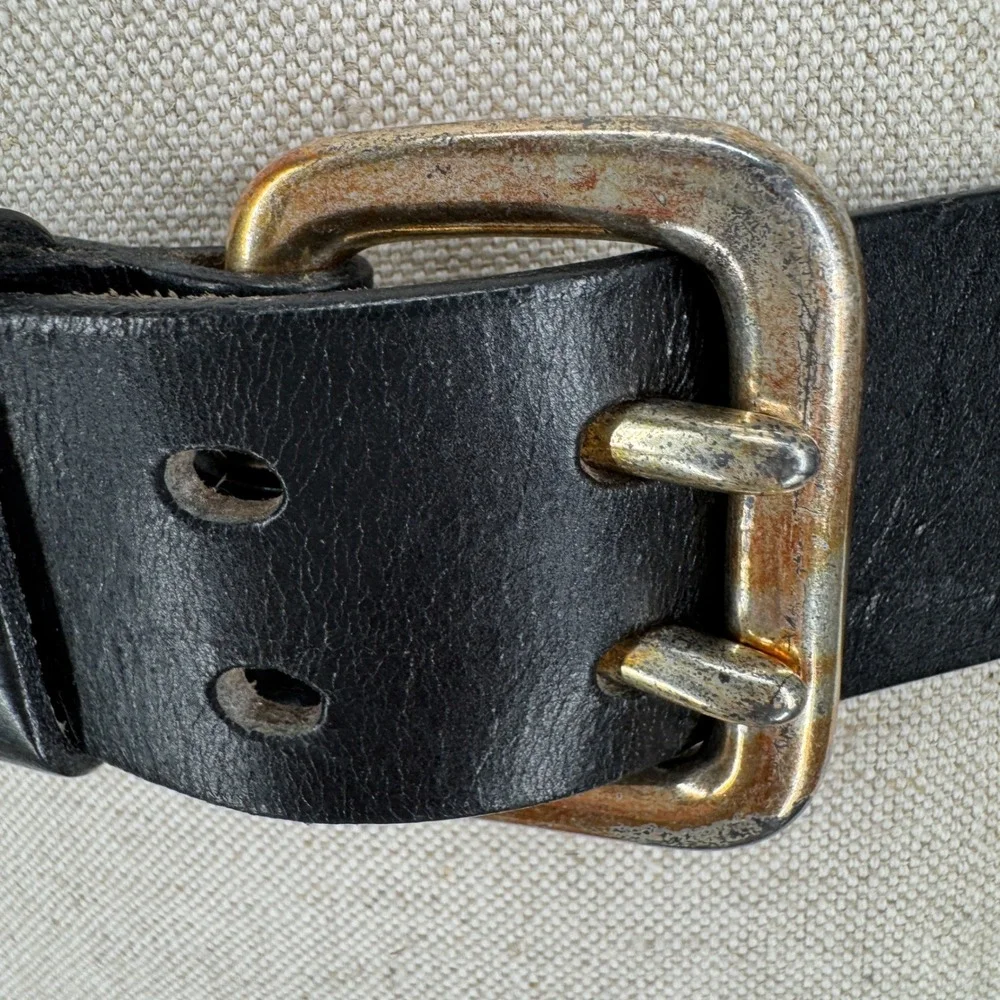 Express Black Y2K Leather Double Prong Buckle Wide Belt Womens‎ Small Vintage